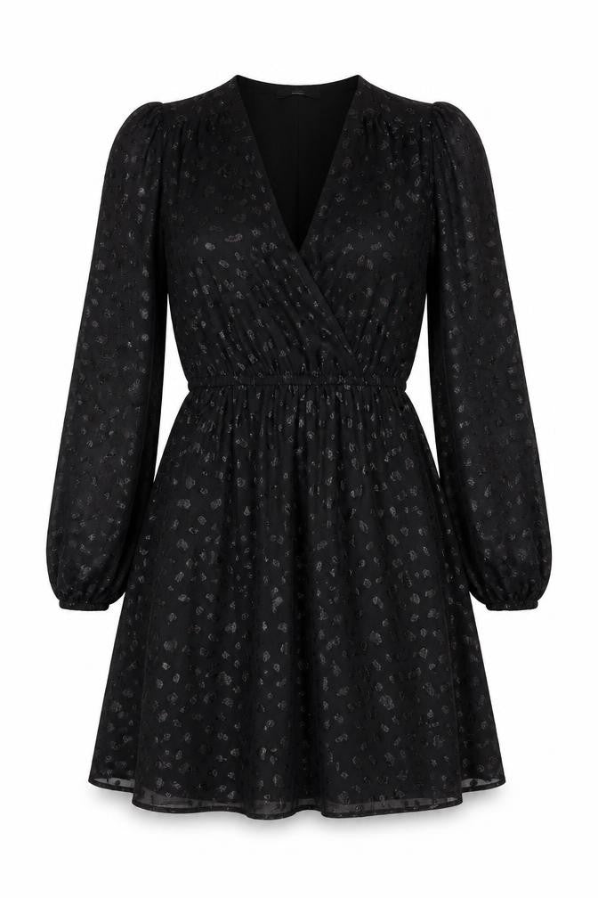 George Women’s Black Size 8 Short Wrap Dress Puff Sleeve