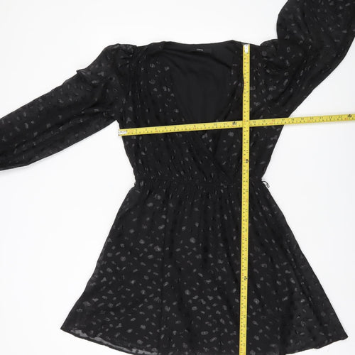 George Women’s Black Size 8 Short Wrap Dress Puff Sleeve