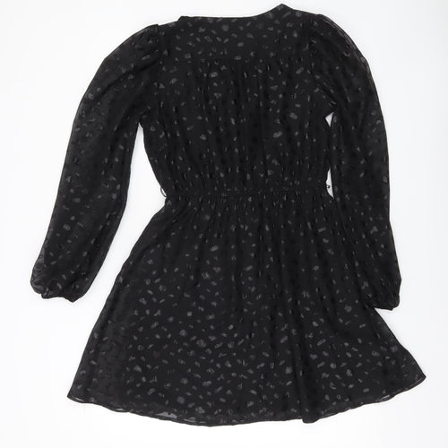 George Women’s Black Size 8 Short Wrap Dress Puff Sleeve