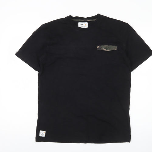 Size? Men's Black Cotton Crew Neck Camouflage Pocket T-Shirt M