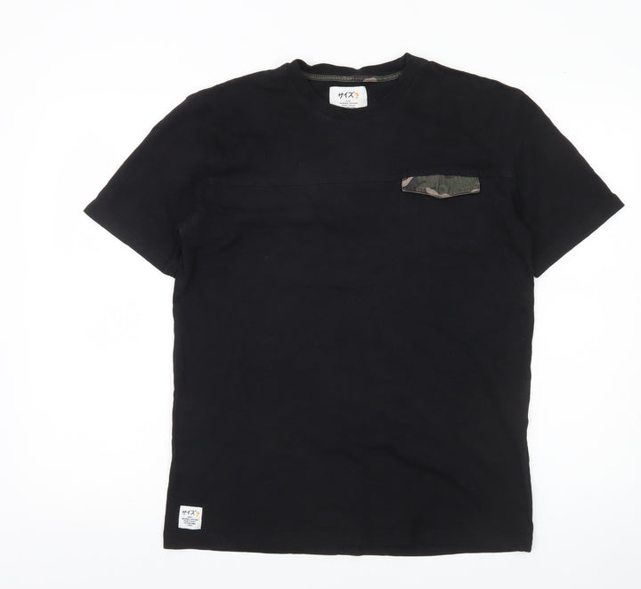 Size? Men's Black Cotton Crew Neck Camouflage Pocket T-Shirt M