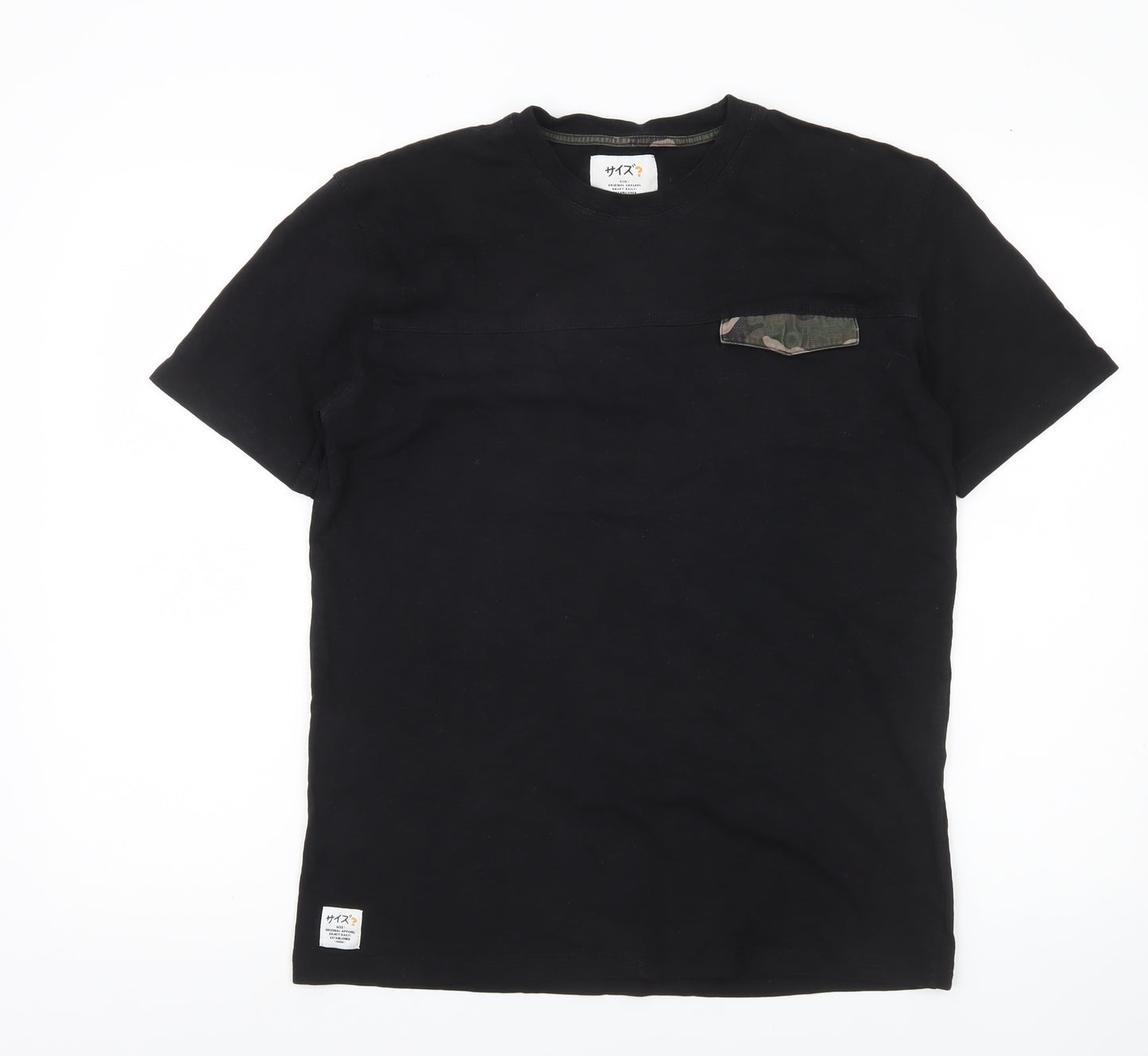 Size? Men's Black Cotton Crew Neck Camouflage Pocket T-Shirt M