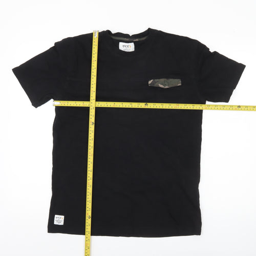 Size? Men's Black Cotton Crew Neck Camouflage Pocket T-Shirt M