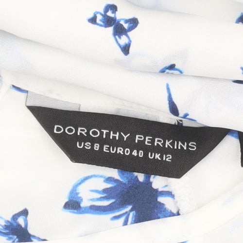 Dorothy Perkins Womens White Butterfly Blouse UK 12 Cold Shoulder Ruffle