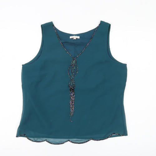 Lakeland Women’s Green Beaded Sleeveless Chiffon Blouse Size 14