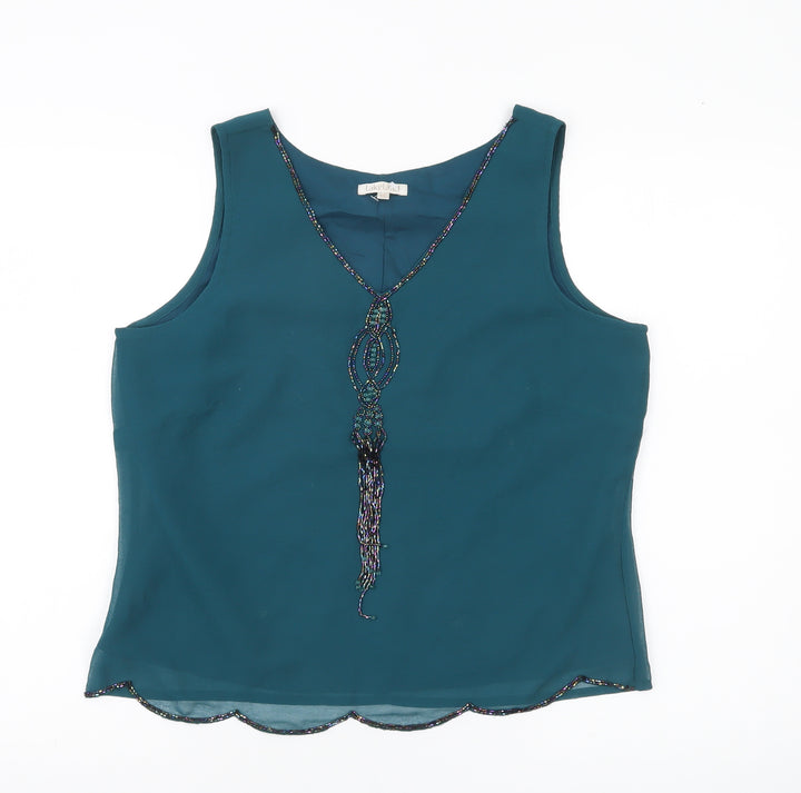 Lakeland Women’s Green Beaded Sleeveless Chiffon Blouse Size 14