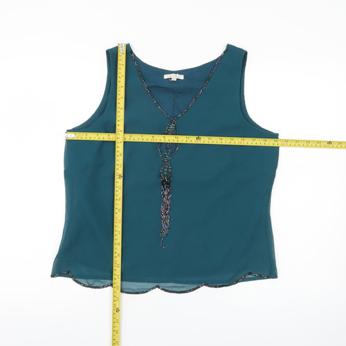 Lakeland Women’s Green Beaded Sleeveless Chiffon Blouse Size 14