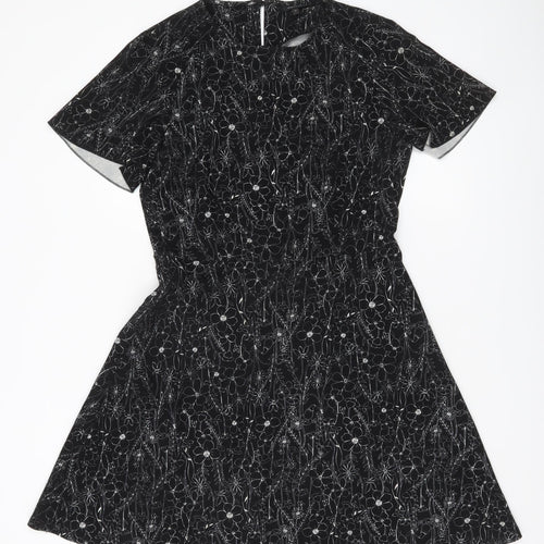 Next Women’s Black Floral A-Line Dress Size 12 Short Sleeve