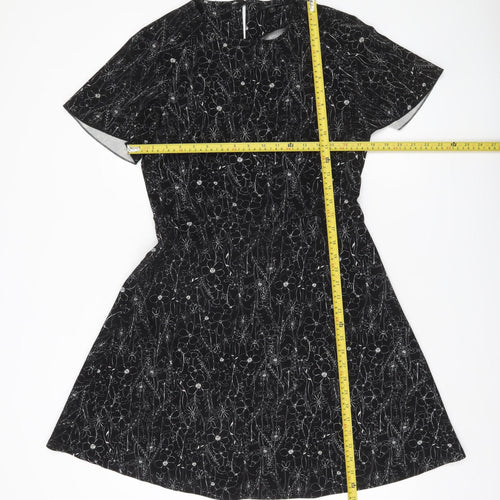Next Women’s Black Floral A-Line Dress Size 12 Short Sleeve