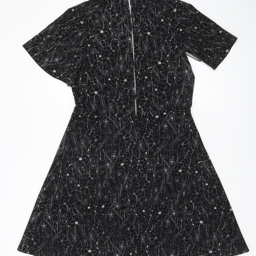 Next Women’s Black Floral A-Line Dress Size 12 Short Sleeve