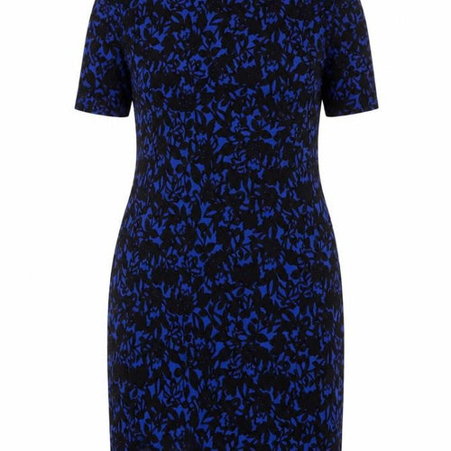 Wallis Womens Blue Black Floral Bodycon Dress UK 14 Short Sleeve Work Party