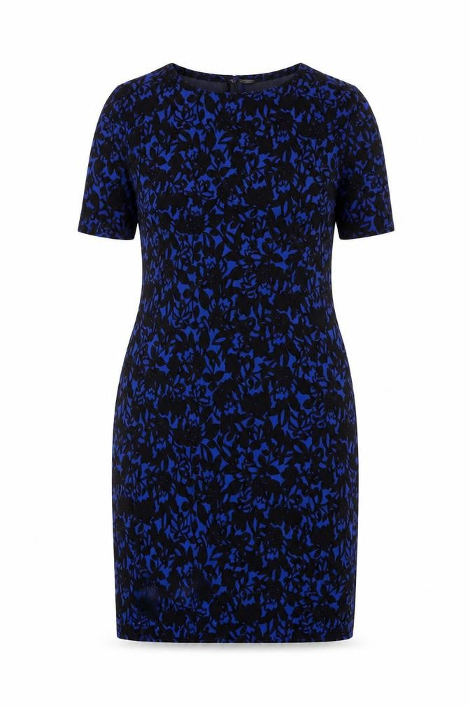 Wallis Womens Blue Black Floral Bodycon Dress UK 14 Short Sleeve Work Party