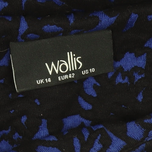 Wallis Womens Blue Black Floral Bodycon Dress UK 14 Short Sleeve Work Party