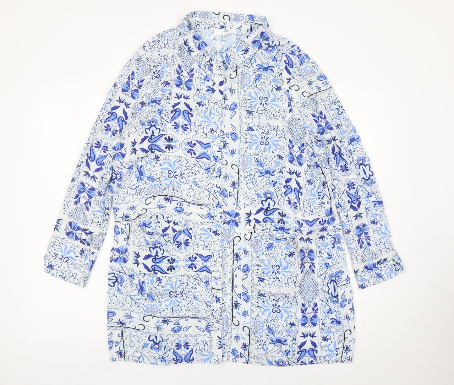 Missguided Womens Blue Bohemian Floral Viscose Tunic Shirt UK 10