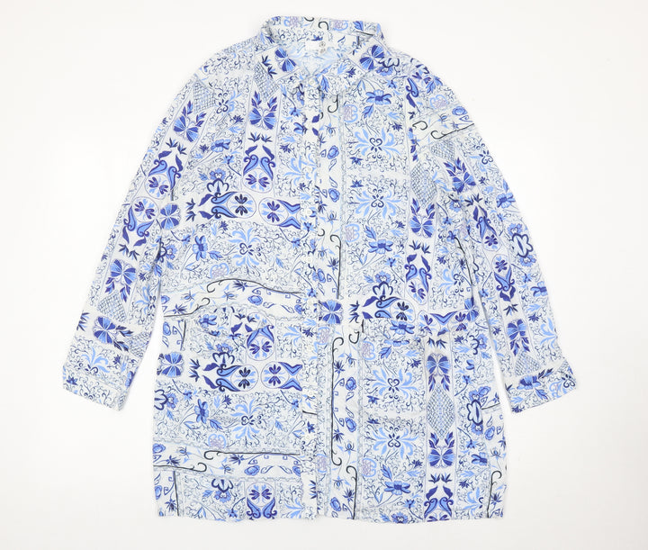 Missguided Womens Blue Bohemian Floral Viscose Tunic Shirt UK 10