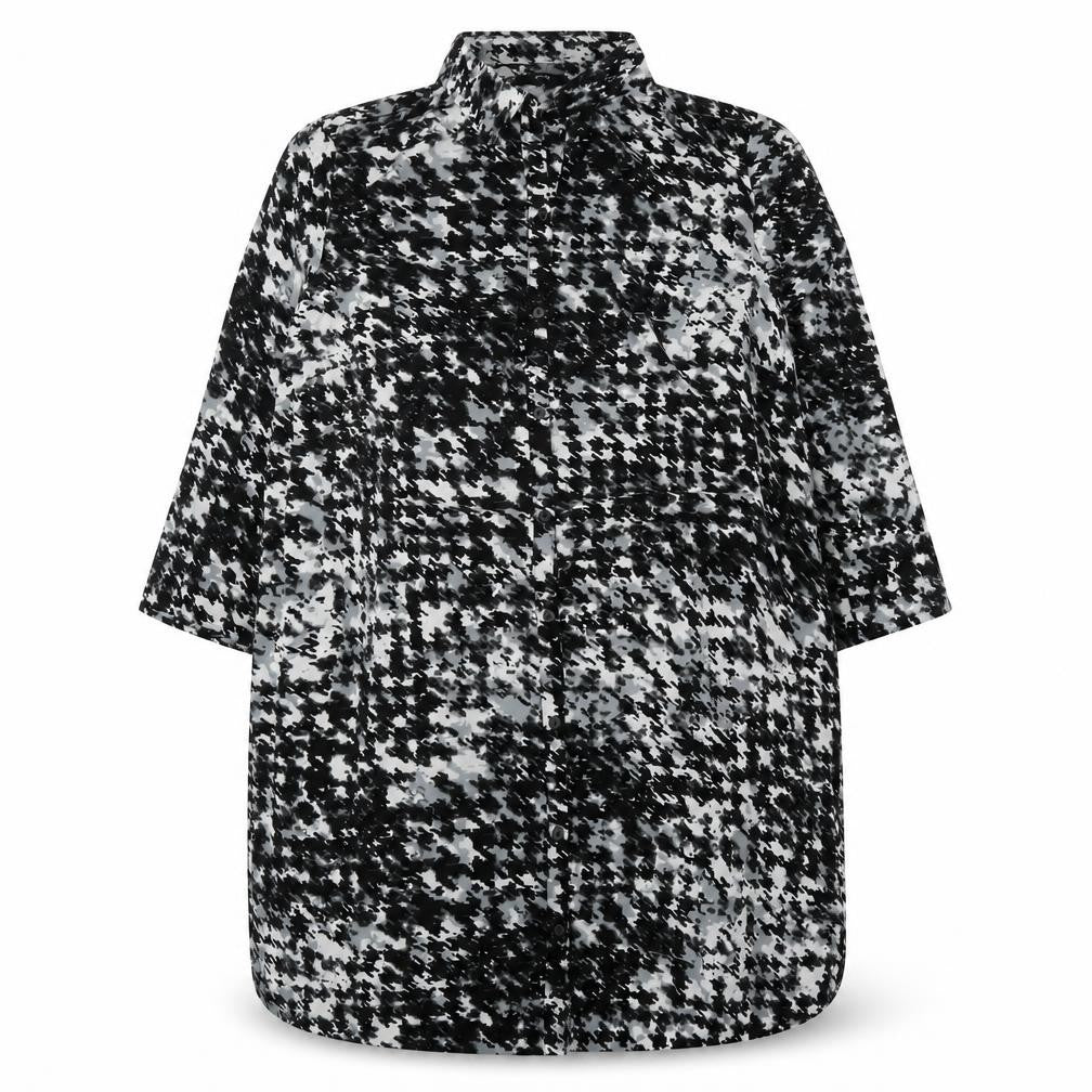 Front view of George women’s black white tunic button-up shirt, size UK 24 plus