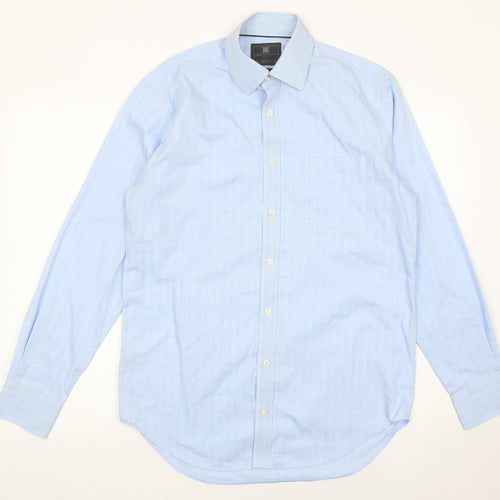 Marks and Spencer Men’s Blue Check Cotton Long Sleeve Shirt 15in 38in Regular Fit