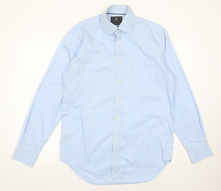 Marks and Spencer Men’s Blue Check Cotton Long Sleeve Shirt 15in 38in Regular Fit