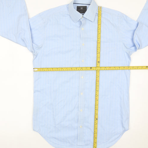 Marks and Spencer Men’s Blue Check Cotton Long Sleeve Shirt 15in 38in Regular Fit