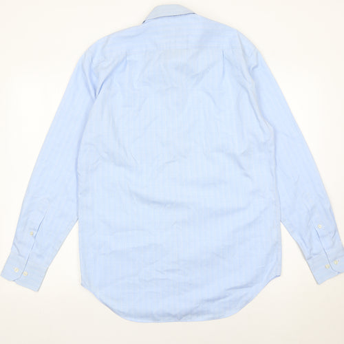 Marks and Spencer Men’s Blue Check Cotton Long Sleeve Shirt 15in 38in Regular Fit