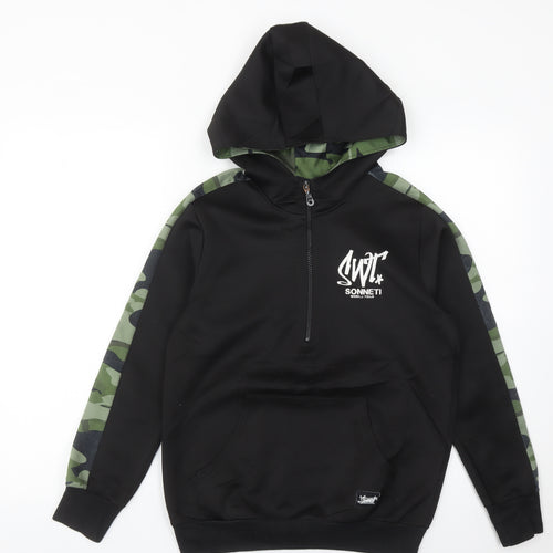 Sonneti Boys Black Camouflage Panel 1/2 Zip Hoodie - Size 12-13 Years