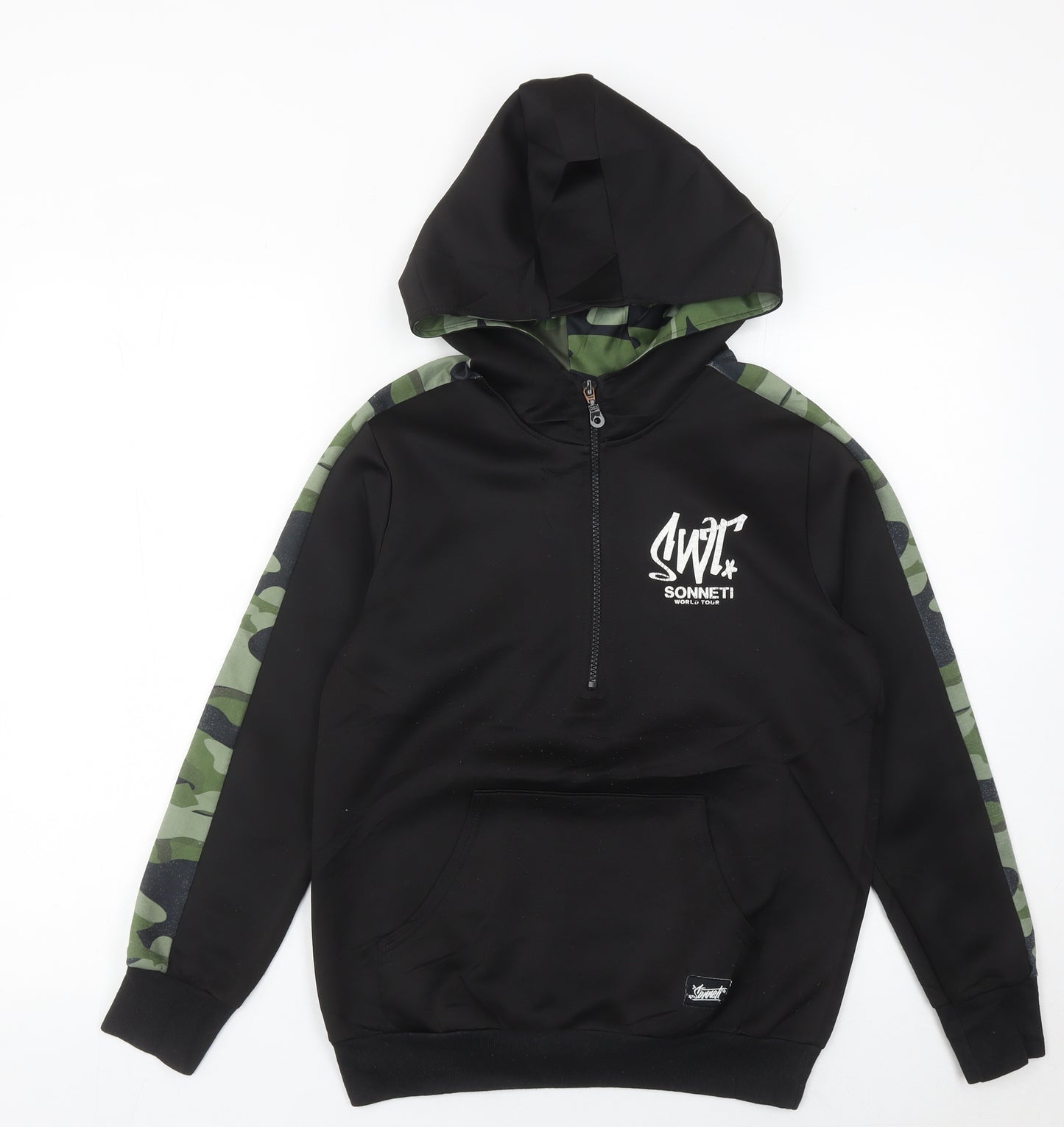 Sonneti Boys Black Camouflage Panel 1/2 Zip Hoodie - Size 12-13 Years