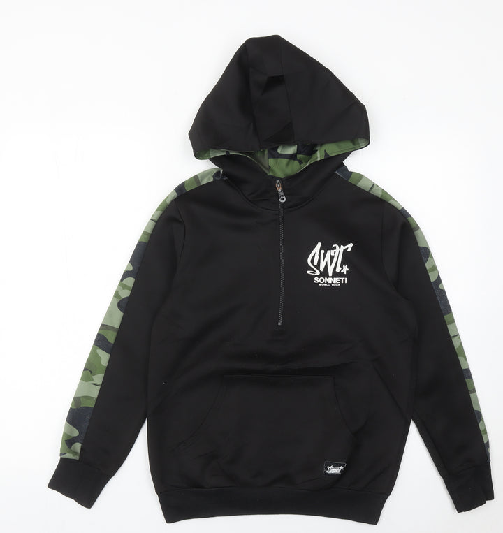 Sonneti Boys Black Camouflage Panel 1/2 Zip Hoodie - Size 12-13 Years