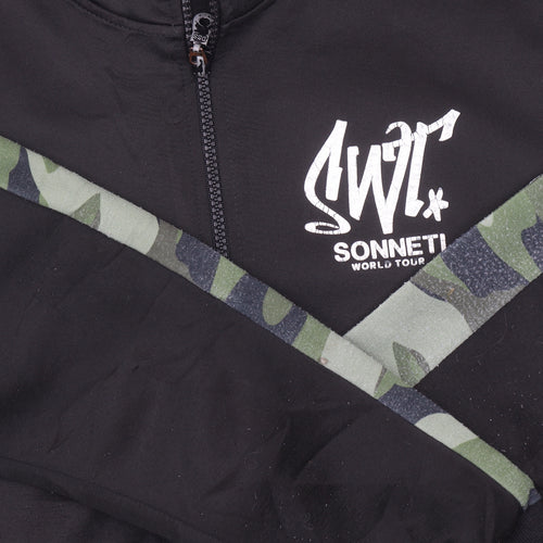 Sonneti Boys Black Camouflage Panel 1/2 Zip Hoodie - Size 12-13 Years