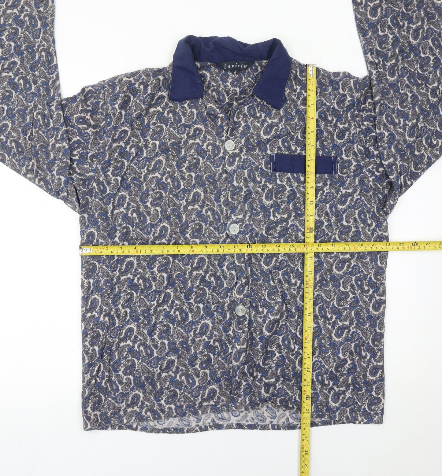 Invicta Womens Blue Paisley Collared Button-Up Shirt M