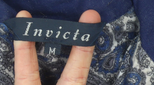 Invicta Womens Blue Paisley Collared Button-Up Shirt M