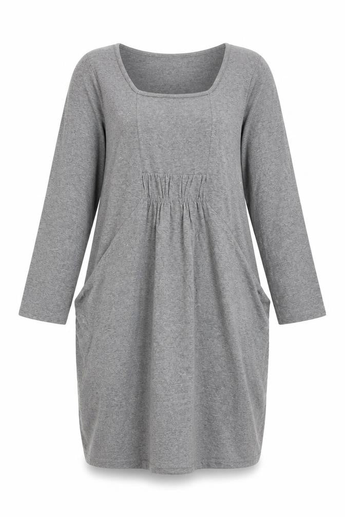 Front view of Marks & Spencer Women’s Grey Shift Dress, size UK 10, Square Neck
