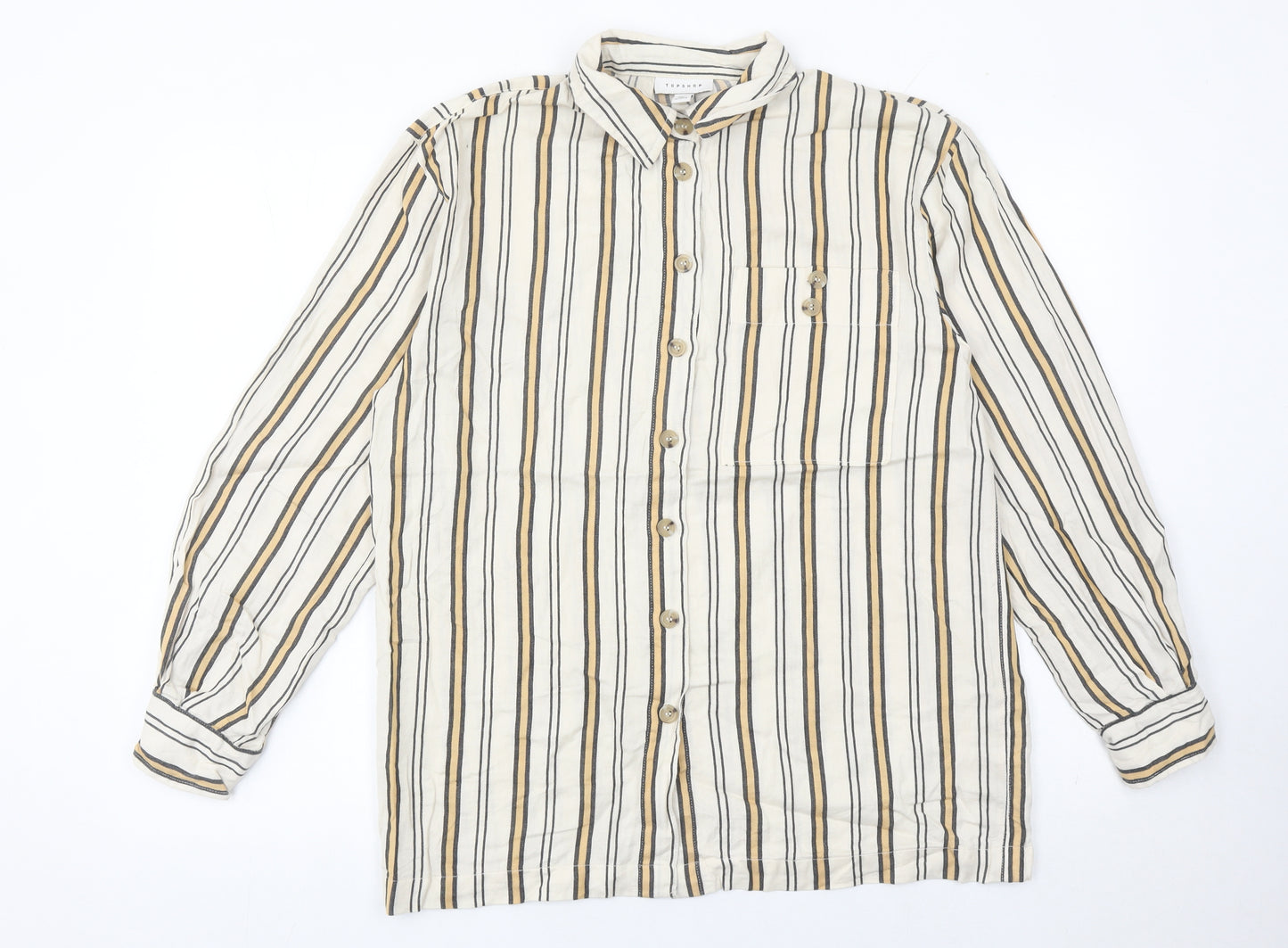 Topshop Women’s Multicoloured Striped Button-Up Shirt Size 8 Long Sleeve