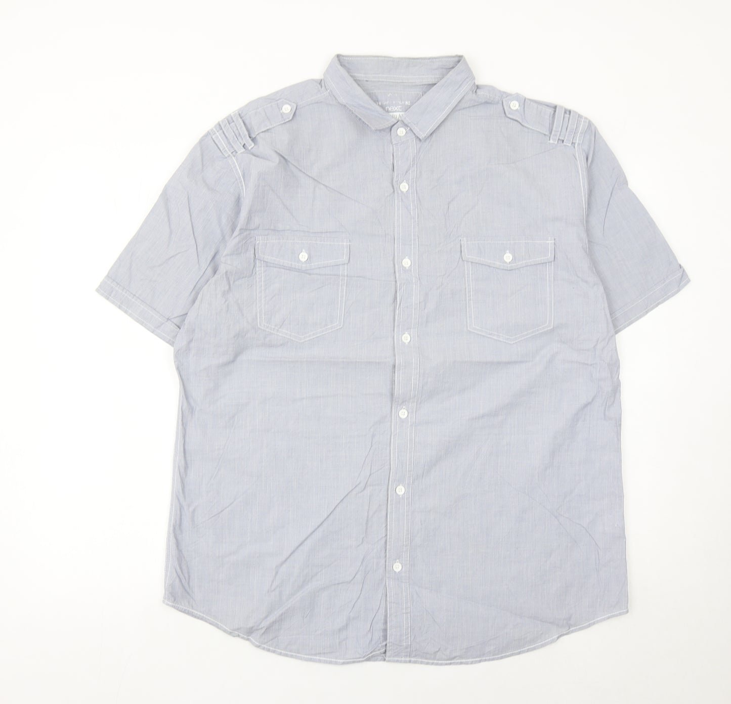 Next Men’s Grey Cotton Short Sleeve Button-Up Shirt XL