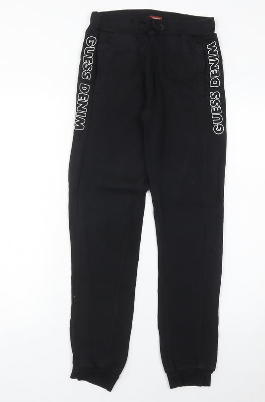 Guess Boys Black Jogger Trousers Age 12 Years Logo Side Stripe
