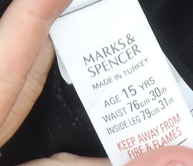 Marks and Spencer Boys Black Dress Pants Trousers 15 Years 30in Waist Formal
