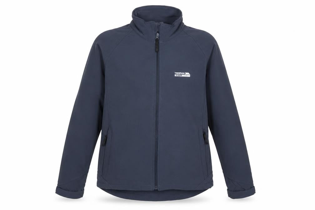 Front view of Trespass Men’s Blue Softshell Jacket S Regular Fit Windproof