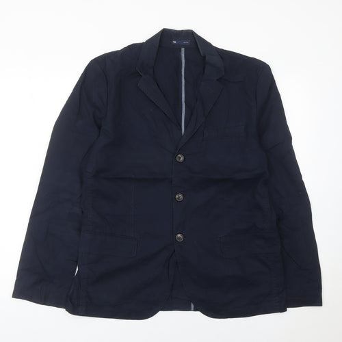 Gap Women Blue Cotton Single-Breasted Suit Jacket M