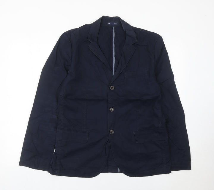 Gap Women Blue Cotton Single-Breasted Suit Jacket M