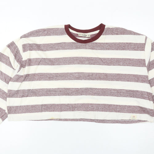Pull&Bear Womens Striped Pullover Jumper Size 12 White Burgundy Cotton Blend