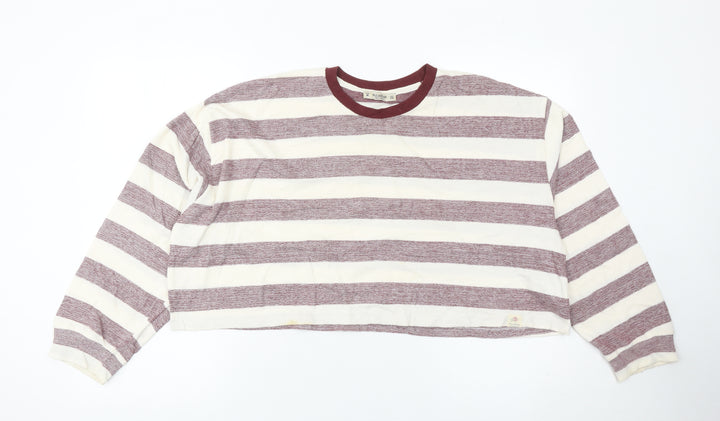 Pull&Bear Womens Striped Pullover Jumper Size 12 White Burgundy Cotton Blend