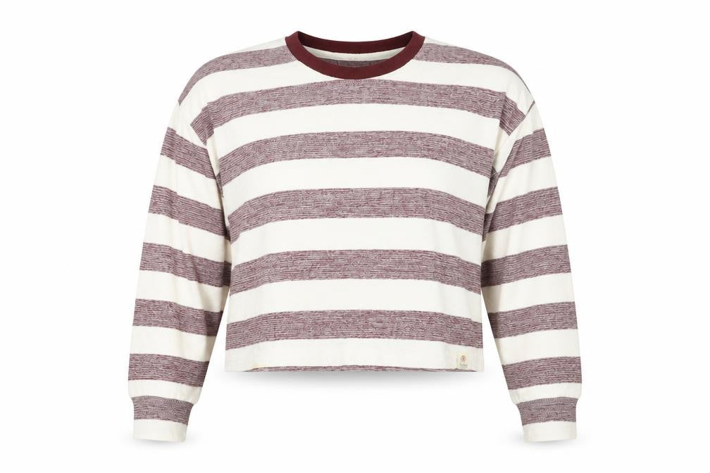 Pull&Bear Womens Striped Pullover Jumper Size 12 White Burgundy Cotton Blend