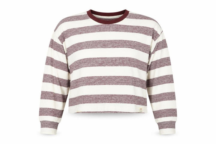 Pull&Bear Womens Striped Pullover Jumper Size 12 White Burgundy Cotton Blend
