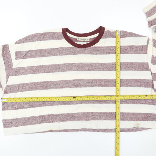 Pull&Bear Womens Striped Pullover Jumper Size 12 White Burgundy Cotton Blend