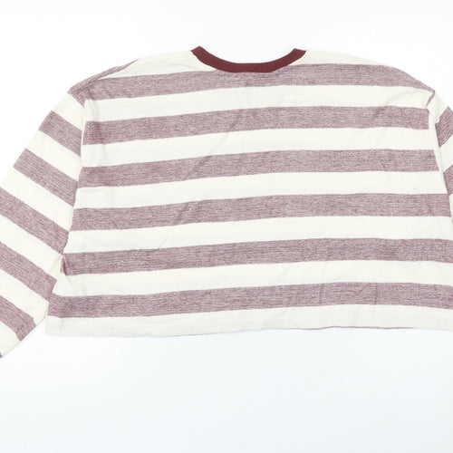 Pull&Bear Womens Striped Pullover Jumper Size 12 White Burgundy Cotton Blend