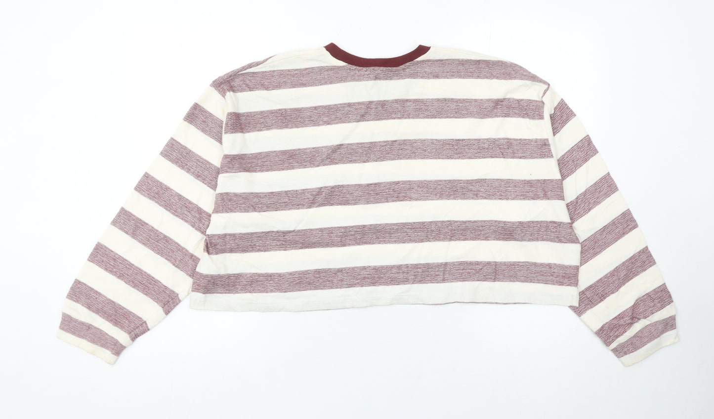 Pull&Bear Womens Striped Pullover Jumper Size 12 White Burgundy Cotton Blend
