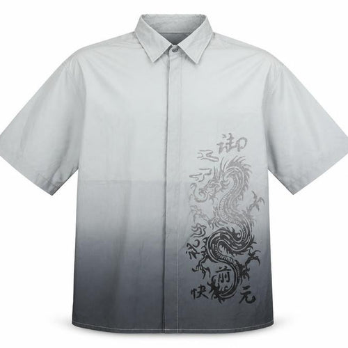 George Mens Grey XL Dragon Print Short Sleeve Button-Up Shirt