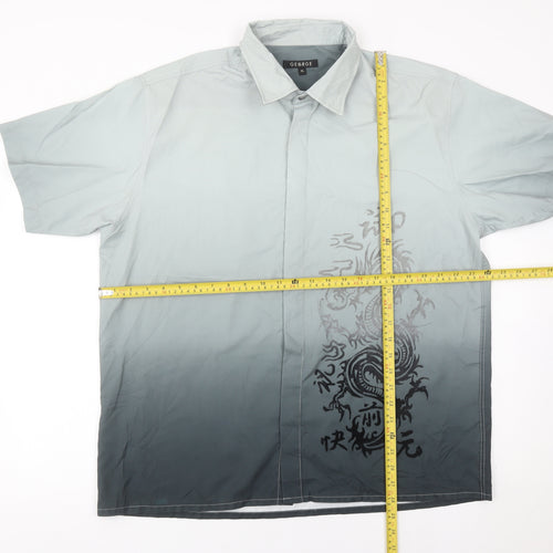 George Mens Grey XL Dragon Print Short Sleeve Button-Up Shirt