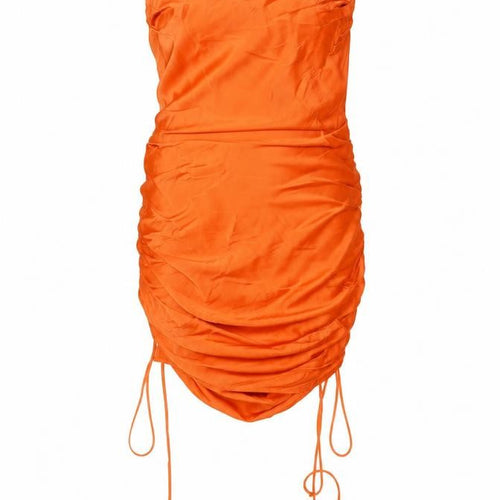 Zara Women’s Orange XS Mini Slip Dress Ruched Satin Cocktail