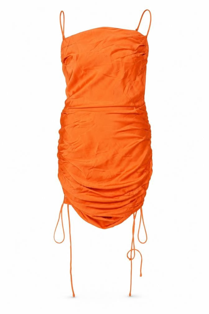 Zara Women’s Orange XS Mini Slip Dress Ruched Satin Cocktail