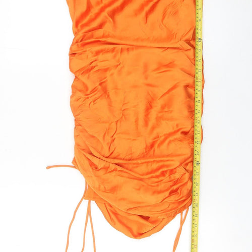 Zara Women’s Orange XS Mini Slip Dress Ruched Satin Cocktail